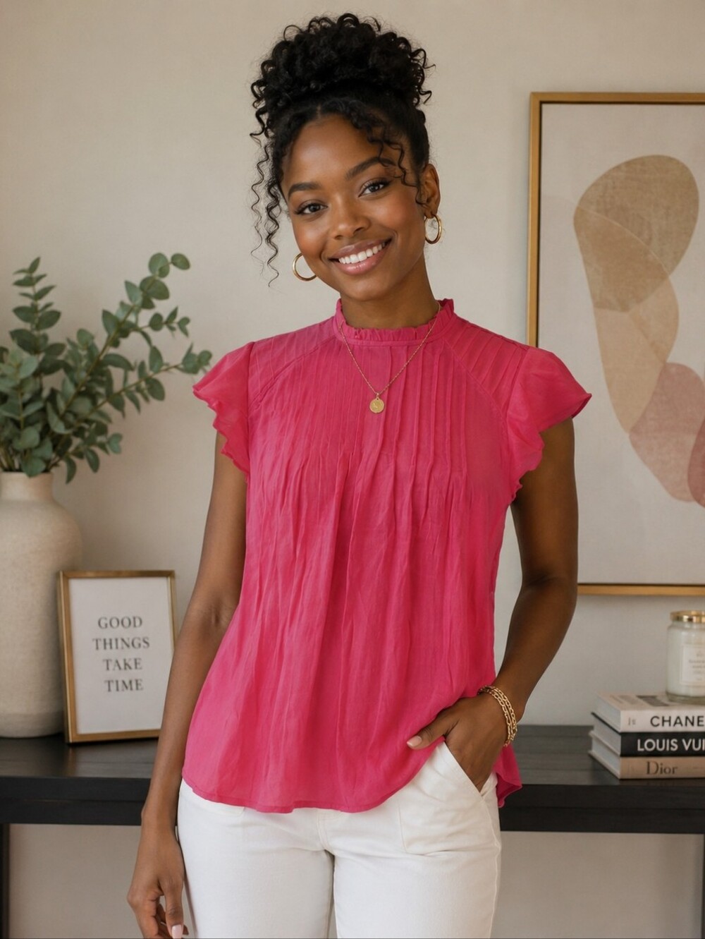 Nanette Lepore Fushia Pink Flutter Sleeve. Size M